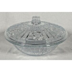 Vintage 1970s KIG Malaysia Rose Glass Nut Candy Bowl Roses w/ Lid